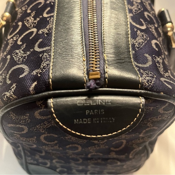 CELINE Navy Blue Carriage Print Tote Bag Vintage EUC - Picture 6 of 13